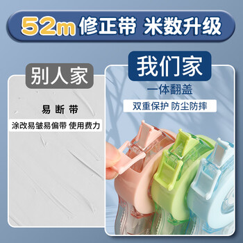 晨光（M&G）修正带巨用芯涂改带超大容量ACTP1201学生专用改正带耐摔不易断不翘边改字带 52米6支装