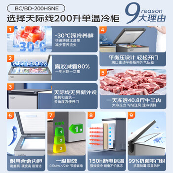 澳柯玛(AUCMA)200升低霜家用冰柜冷藏柜冷冻柜单温冷柜一级能效天际线 BC/BD-200HSNE 澳柯玛(AUCMA)200升低霜家用冰柜冷藏柜冷冻柜单温冷柜一级能效天际线 BC/BD-200HSNE