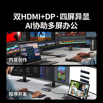 绿联Type-C3.2转双HDMI/DP四屏异显拓展坞USB-C外接三屏4K扩展坞10G转接多屏分屏器兼容雷电4接笔记本