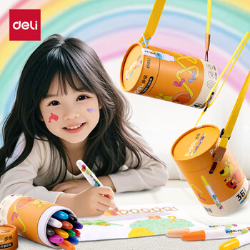 得力（deli）36色步乐速干旋彩棒旋转出芯(混)(36色/筒)蜡笔炫彩棒套装幼儿画画礼物HM766-36