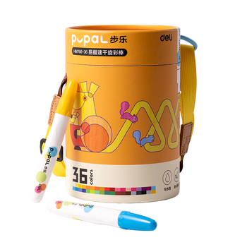 得力（deli）36色步乐速干旋彩棒旋转出芯(混)(36色/筒)蜡笔炫彩棒套装幼儿画画礼物HM766-36