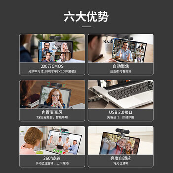 海康威视（HIKVISION）1080P电脑摄像头高清带麦克风广角USB自动对焦外接笔记本台式机家用视频会议直播带货 E12a 磨砂黑
