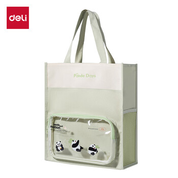 得力（deli）熊猫胖哒痛补习袋 学生手提收纳袋拎书袋 多功能儿童课外画画补课包 绿色男女孩礼物开学必备