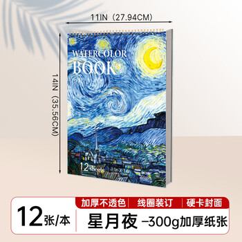 涂涂鱼素描本8K梵高星空300g加厚水彩本水粉绘画速写纸专业美术生画画彩铅素描纸小学生涂鸦图画本