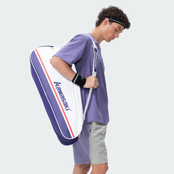 川崎（KAWASAKI）羽毛球包大容量多功能手提单肩斜挎包3支装C8368 米白绿