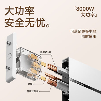 狮盾明装轨道插座 可移动餐边柜电力滑轨轨道开关插座  氛围灯款 80厘米+4个五孔 奶油白