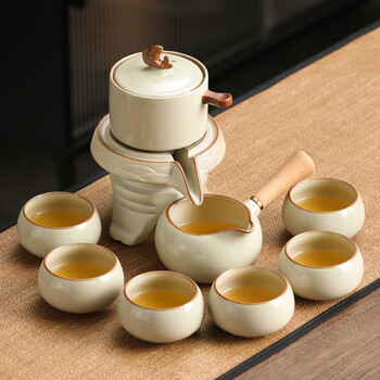 青瓷半自家茶具陶瓷整套功夫茶具粗陶陶瓷茶盘 懒人泡茶/