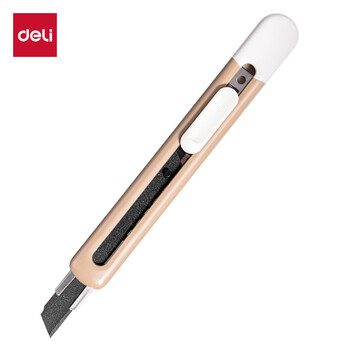 得力美工刀特氟龙防粘小号9mm裁纸刀快递刀开箱神器便携时尚办公用品 浅棕TD210