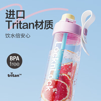乐扣乐扣（LOCK&LOCK）夏季塑料运动水杯带吸管提环户外水壶便携男女杯子白色750ml
