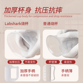 LABSHARK 塑料量杯带刻度加厚具嘴透明大容量带柄无柄PP材质耐热耐高温实验室用品 【有柄】500mL