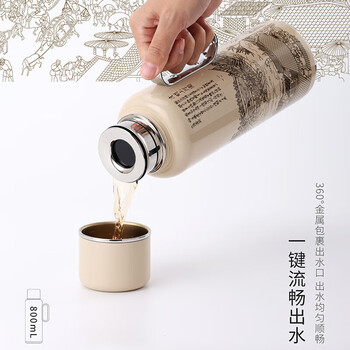 尚明益君壶家用保温壶316钛银离子抑菌 TZ153D清明上河图款 800ml 