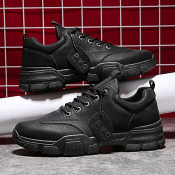 自由361劳保鞋男新款休闲皮面防水厨房鞋男士工地汽修工作鞋皮鞋黑色