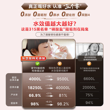 东芝（TOSHIBA）大白梨净水器  0阻垢剂 双管UV杀菌 家用厨下式1000G  母婴认证 6年RO反渗透直饮TSC1000