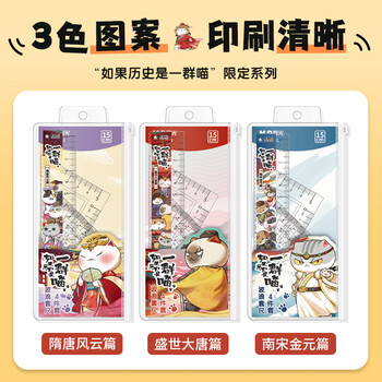 晨光（M&G）(M&G)文具如果历史是一群喵蓝考试套尺 4件套直尺15cm+三角尺*2+量角器 中高考