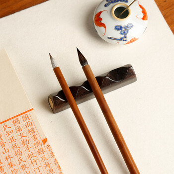 漢墨 紫光檀木嵌铜笔架  简约实用毛笔架笔搁笔山 文房四宝多功能镇纸镇尺