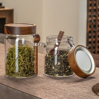 格娜斯透明玻璃茶叶罐密封罐家用高档储存茶叶收纳罐带勺咖啡豆罐900ml