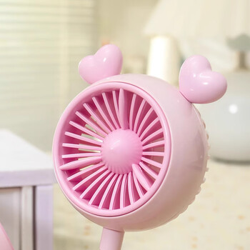 欧利文挂脖风扇制冷脖子小风扇低音三档儿童充电款户外旅游降温风宝 心心挂脖-粉色