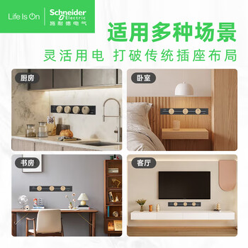 施耐德电气明装轨道插座 可移动墙壁式插座壁挂式插座 免开槽 1米深邃黑色 