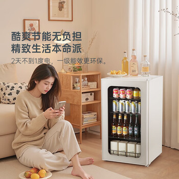 HCK哈士奇97L白月光嵌入式小冰吧透明玻璃门客厅酒饮料冷藏柜冰箱冰柜 SC-98FA-S 白色