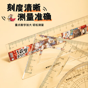 晨光（M&G）(M&G)文具如果历史是一群喵红考试套尺 4件套直尺15cm+三角尺*2+量角器 中高考