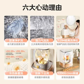美的（Midea）0.5KG波轮内衣洗衣机小型家用全自动 1.294洗净比除菌变频懒人洗烘一体机MND5V6ADE