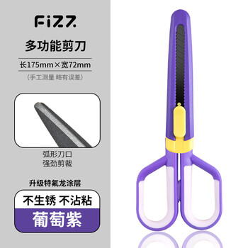 飞兹（fizz）特氟龙多功能剪刀组合装美工刀+剪刀二合一办公家用裁剪两用不锈钢黑色 FZ21223紫色