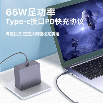 e磊 惠普笔记本充电器hp65W Type-C电脑电源适配器20V3.25A 战66 USB-C电源线5V9V15V3A 便携款