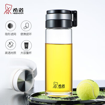 希诺（heenoor）玻璃杯单层加厚过滤泡茶杯子大容量便携提环水杯XN-6075 480mL