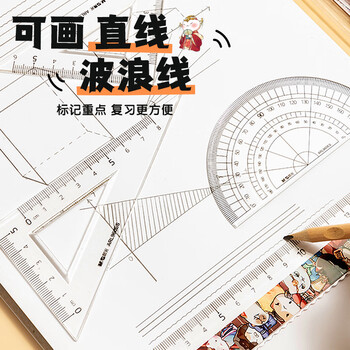晨光（M&G）(M&G)文具如果历史是一群喵红考试套尺 4件套直尺15cm+三角尺*2+量角器 中高考