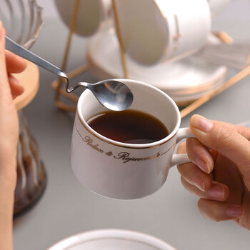 圆乐咖啡杯碟套装欧式金边陶瓷杯西式红茶杯早餐杯牛奶杯6杯6碟6+杯架