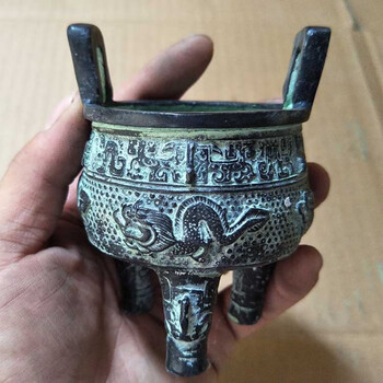 銅製 金寿堂造 斑紫銅 鼎式 香炉 唐木紫檀台座付 / 香道具 紫金铜香炉2