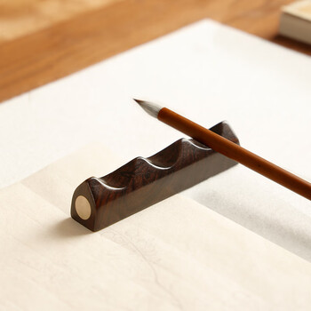 漢墨 紫光檀木嵌铜笔架  简约实用毛笔架笔搁笔山 文房四宝多功能镇纸镇尺