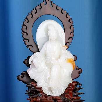 鑑別書付き本物】和田白玉 観音菩薩座像 仏像 佩玉 根付牌子 和田玉