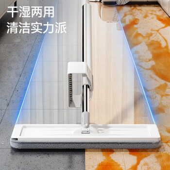 五月花平板拖把38CM杆长125CM共4块布加厚纤维布家用一拖净墩布
