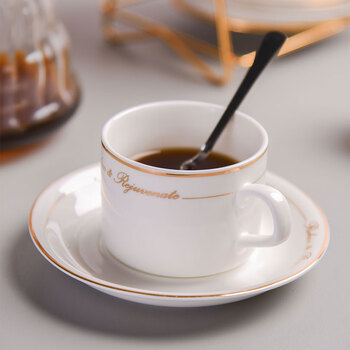 圆乐咖啡杯碟套装欧式金边陶瓷杯西式红茶杯早餐杯牛奶杯6杯6碟6+杯架