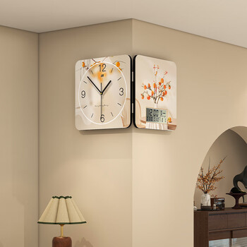 久久达2026新款家用双面转角时钟餐厅现代简约挂墙拐角创意挂钟静音钟表