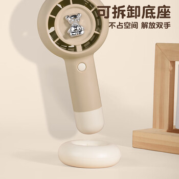 欧利文小风扇桌面床上用手持静USB充电低音三档带底座 便携式迷你大风力电风扇办公室宿舍风宝 咖啡色