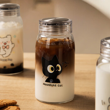 维艾（Newair）高硼硅玻璃杯咖啡豆浆果汁水牛奶带盖可爱2026外出携带高颜值饮料