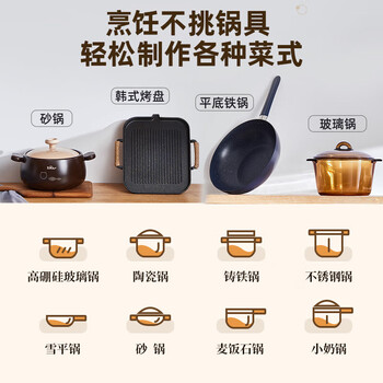小熊ZMD安心系列电磁炉电陶炉 小型电磁灶 家用不挑锅具6档火力爆炒 围炉煮茶 DTL-D22R1+烤盘烤网