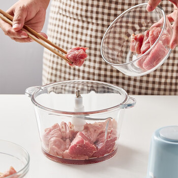 小熊绞肉机家用电动玻璃多能料理机绞馅机碎肉打肉机切菜搅拌机 QSJ-C03B1 蓝色