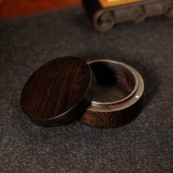 漢墨黑檀 木制印泥盒  简约实用篆刻印泥盒 文房四宝书法仿古印泥用品