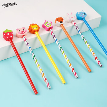 蒙玛特卡通铅笔彩铅儿童可爱铅笔带大头橡皮HB幼儿园小奖品出游24支MMKC0196文具礼盒女孩生日礼物