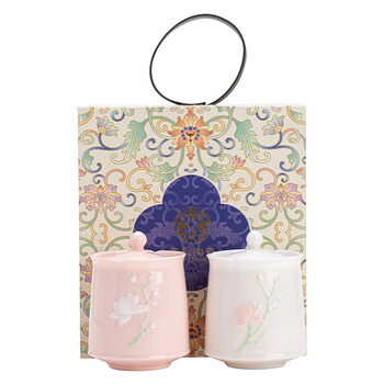 苏氏陶瓷勿忘我堆花茶叶罐密封罐两个礼盒组伴手礼