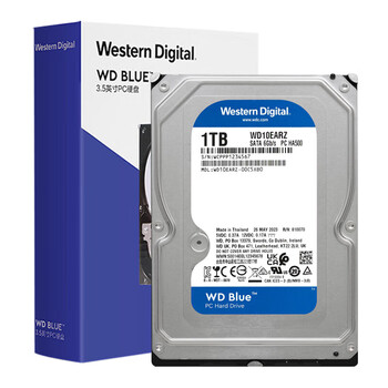 西部数据台式机械硬盘 WD Blue 西数蓝盘 1TB  SATA CMR垂直 电脑硬盘 3.5英寸 WD10EARZ