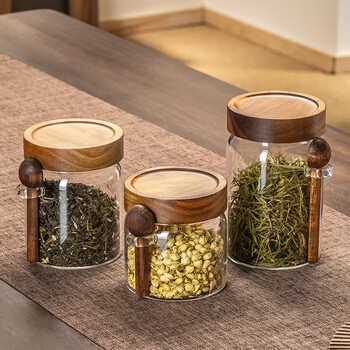 格娜斯透明玻璃茶叶罐密封罐家用高档储存茶叶收纳罐带勺咖啡豆罐900ml