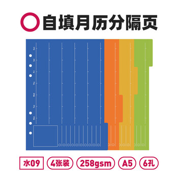 趁早趁早活页本间隔页配件适用a5六孔活页笔记本装饰索引分隔页加厚彩色隔板-2025年Q2月历3张装