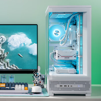 爱国者（aigo）星璨岚 大岚屏显版白色 ATX游戏电脑台式主机箱支持双360水冷 9.16寸高清屏/270°海景房/5090显卡