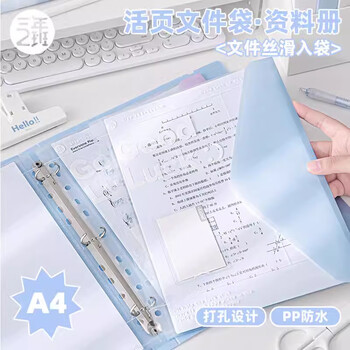三年二班Goodluck文件收纳册活页文件夹试卷夹A4文件袋资料册办公用品文件册袋多页多层插页档案册依云白