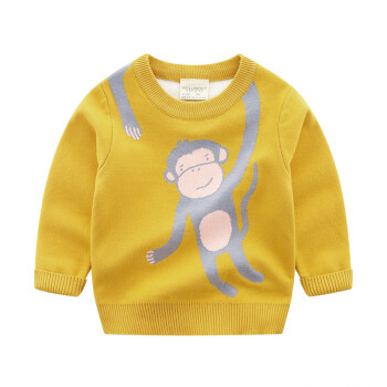 卡通毛衣 2018秋冬装新款女童童装儿童套头针织衫男童线衣潮 黄色猴子