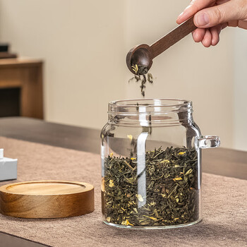 格娜斯透明玻璃茶叶罐密封罐家用高档储存茶叶收纳罐带勺咖啡豆罐900ml